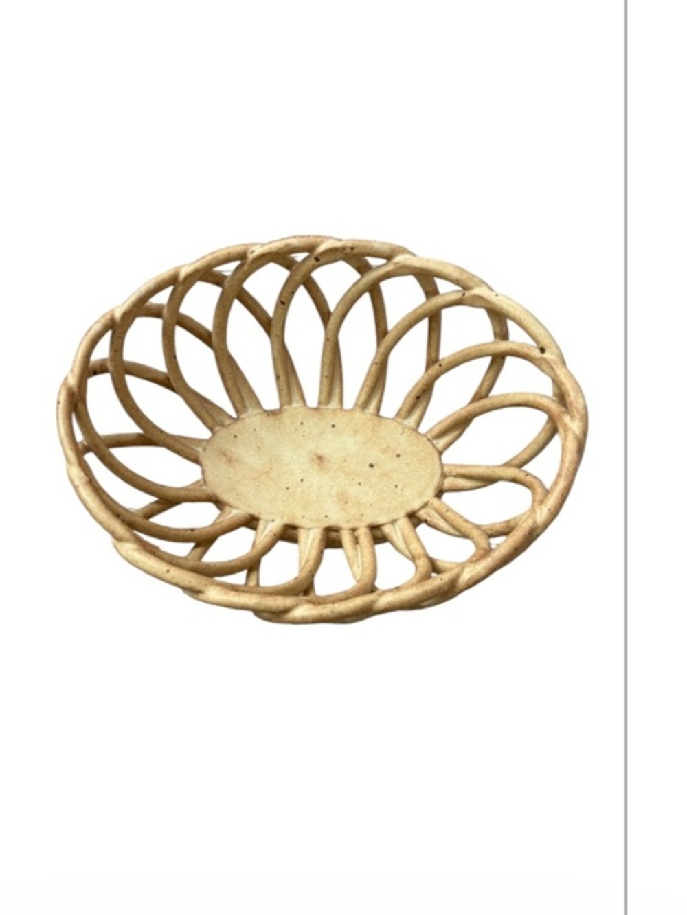 Vintage Studio Pottery Woven Lattice Bowl / Pedestal Dish – Rustic Stoneware